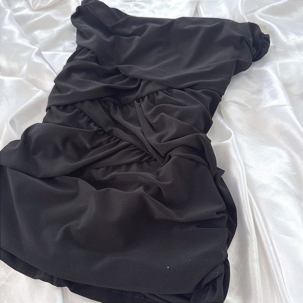 Spring Street Black Ruched Tube Top Strapless Draped Bodice Medium
